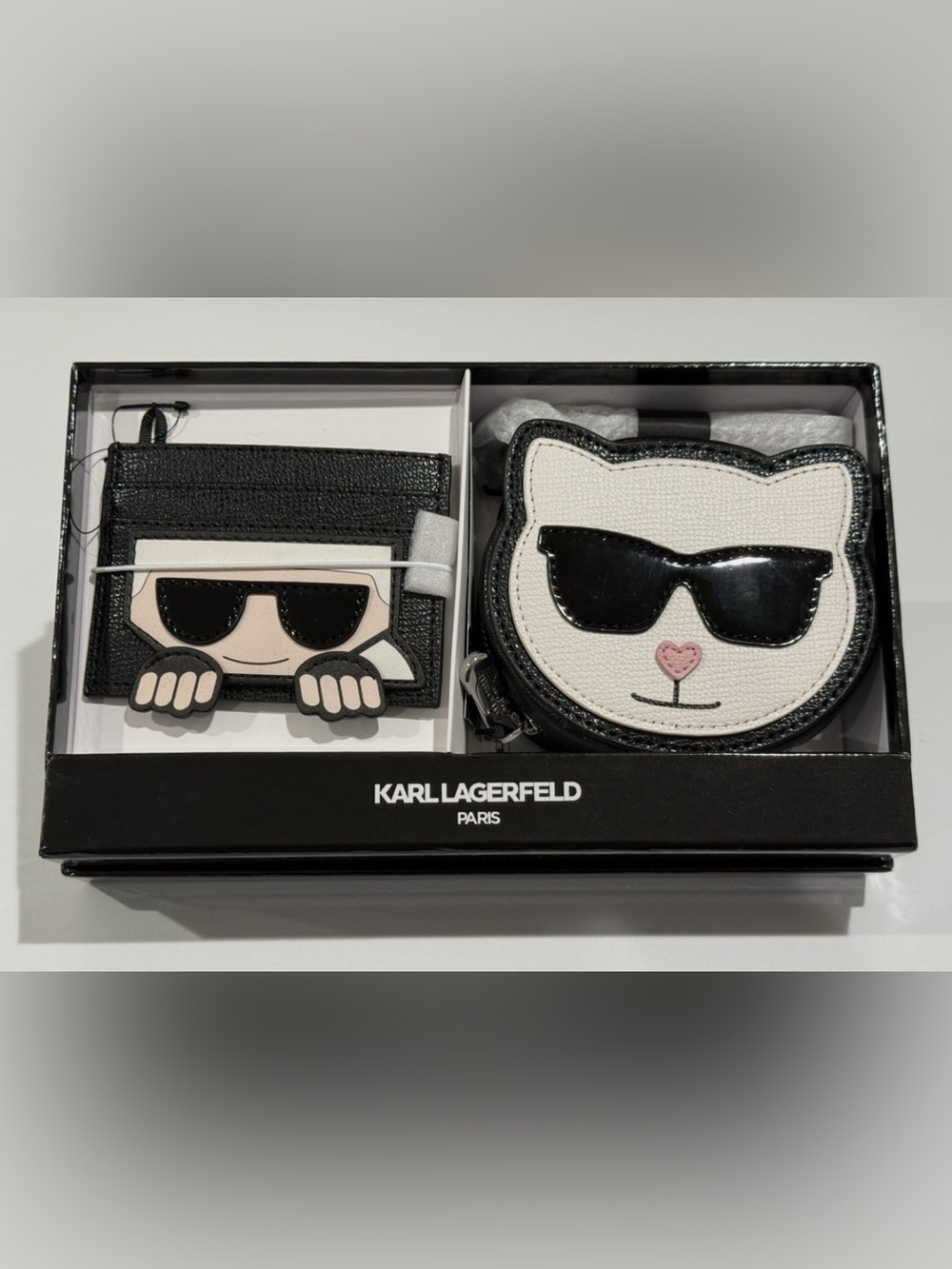 Karl Lagerfeld Black & White Cat Coin Purse and Card Holder Set NWT Retail $198